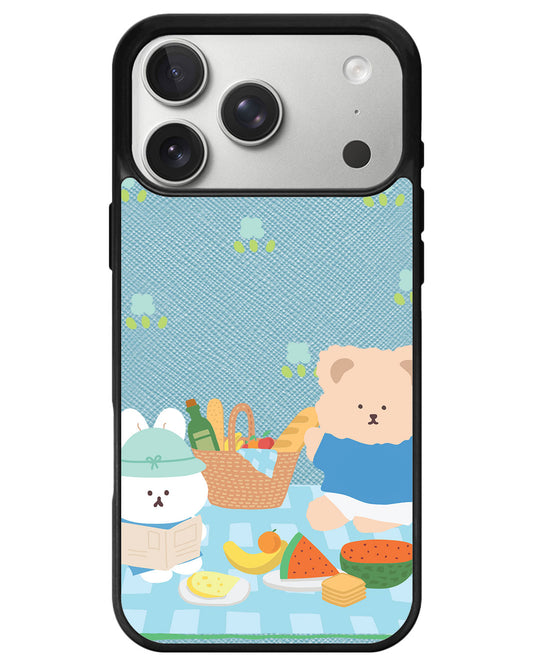 iPhone Leather Grip - Picnic Bear Blue