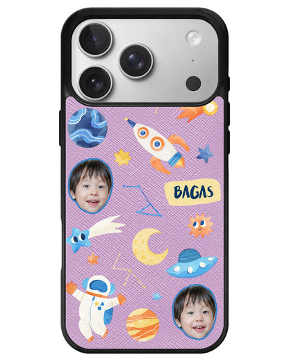 iPhone Leather Grip - Face Grid Astronout