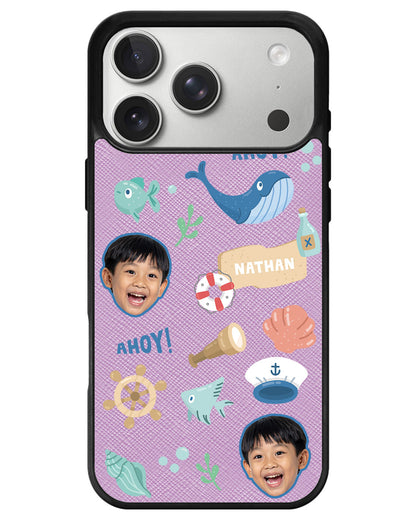 iPhone Leather Grip - Face Grid Sailor