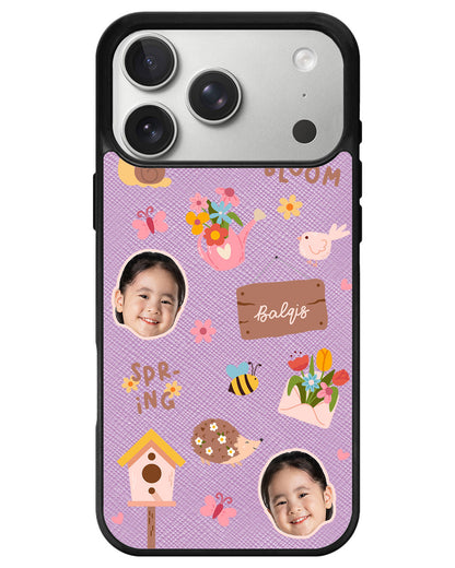 iPhone Leather Grip - Face Grid Spring Bloom
