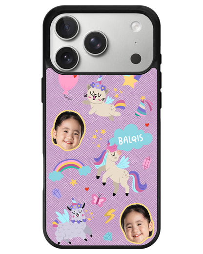 iPhone Leather Grip - Face Grid Unicorn