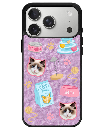 iPhone Leather Grip - Pet Grid Kitty Playtime