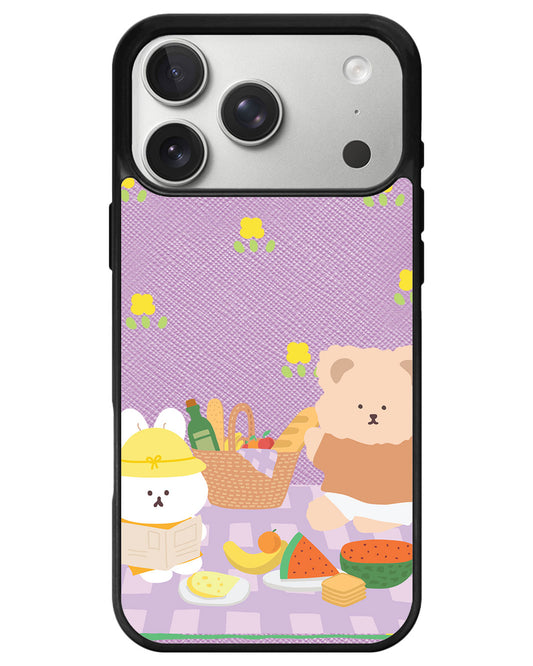 iPhone Leather Grip - Picnic Bear Lilac