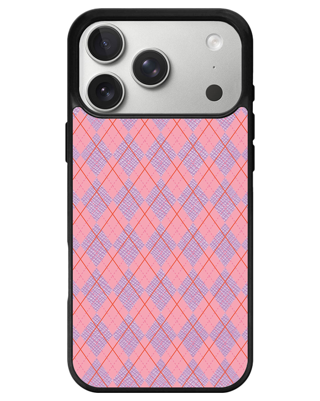 iPhone Leather Grip - Pink Argyle