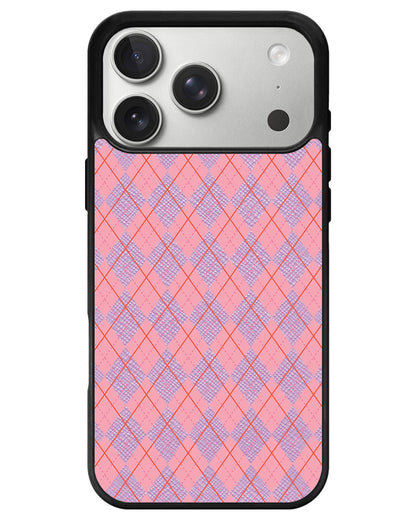 iPhone Leather Grip - Pink Argyle