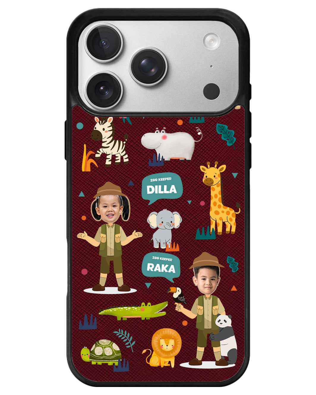 iPhone Leather Grip - Face Grid Dream Zoo Keeper