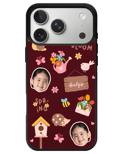 iPhone Leather Grip - Face Grid Spring Bloom
