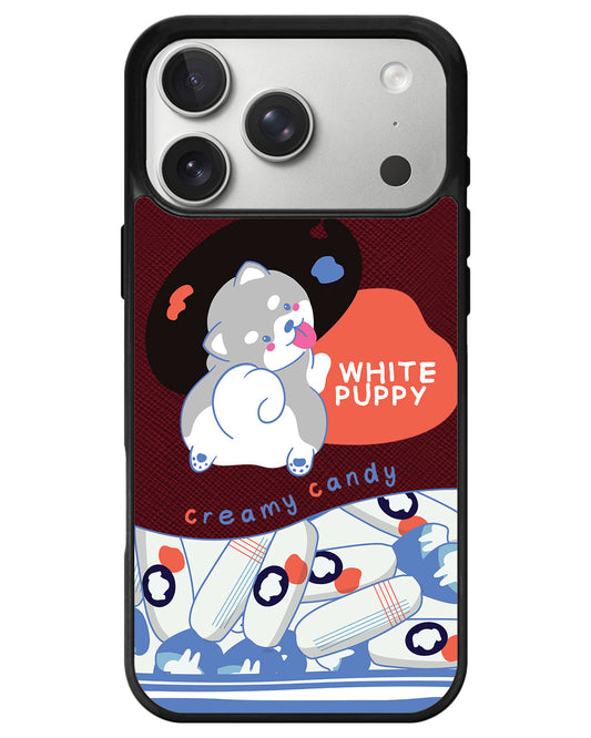 iPhone Leather Grip - White Puppy