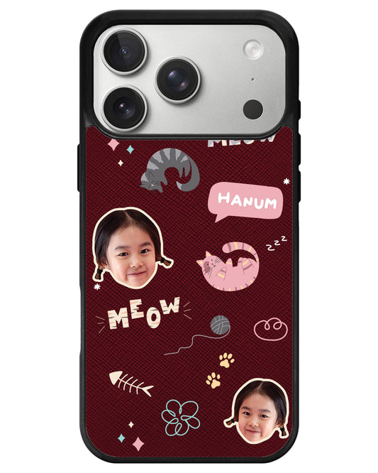 iPhone Leather Grip - Face Grid Kitty