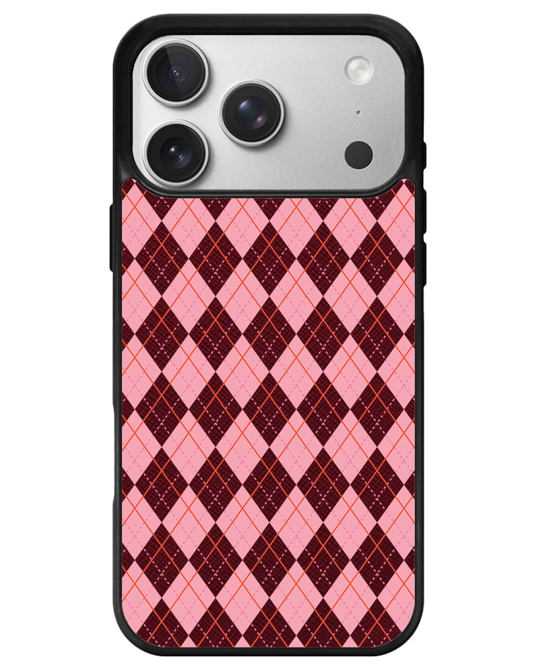 iPhone Leather Grip - Pink Argyle