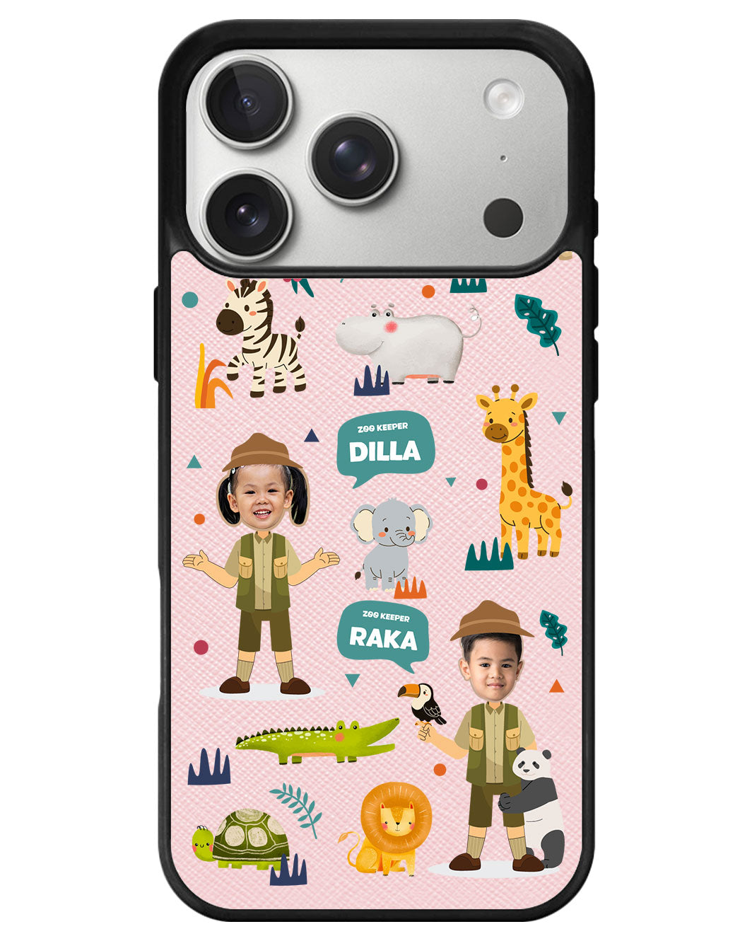 iPhone Leather Grip - Face Grid Dream Zoo Keeper