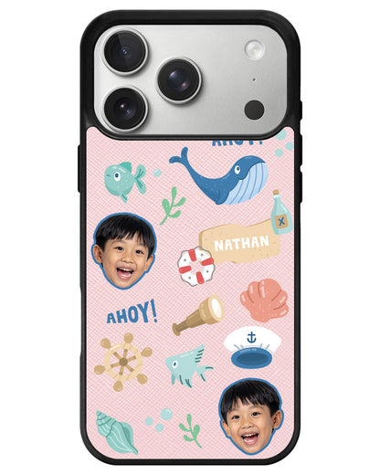 iPhone Leather Grip - Face Grid Sailor