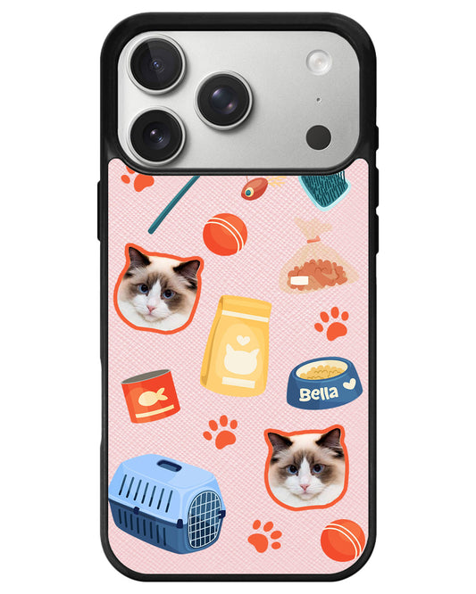 iPhone Leather Grip - Pet Grid Kitty Adventures