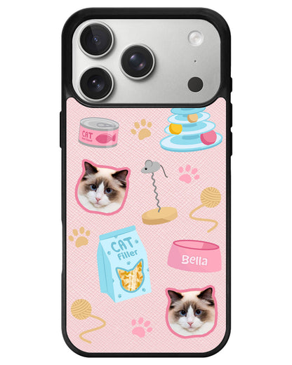 iPhone Leather Grip - Pet Grid Kitty Playtime