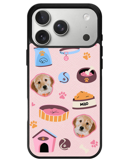 iPhone Leather Grip - Pet Grid Puppy Cozy Day