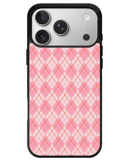 iPhone Leather Grip - Pink Argyle