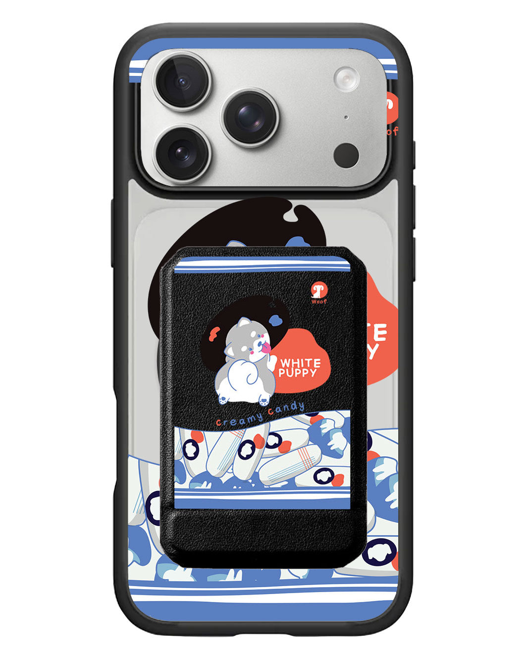 iPhone Magnetic Multifold Wallet - White Puppy