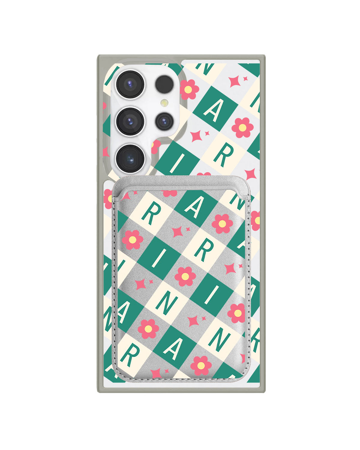 Android Magnetic Wallet Case - Flower Grid Monogram 4.0