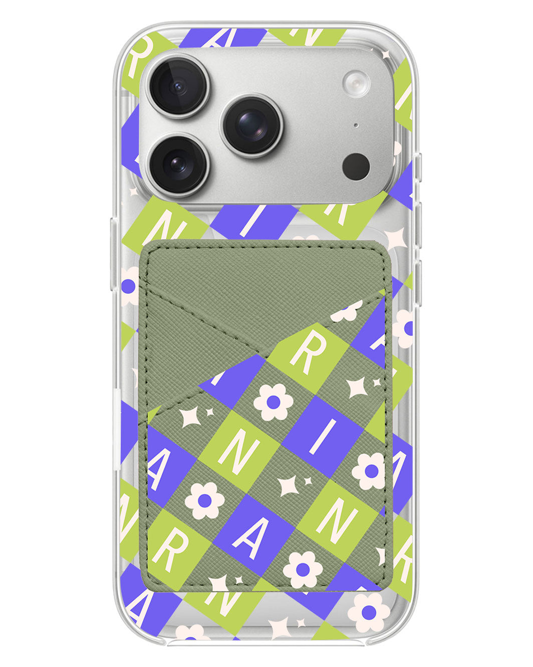 iPhone Phone Wallet Case - Flower Grid Monogram 5.0
