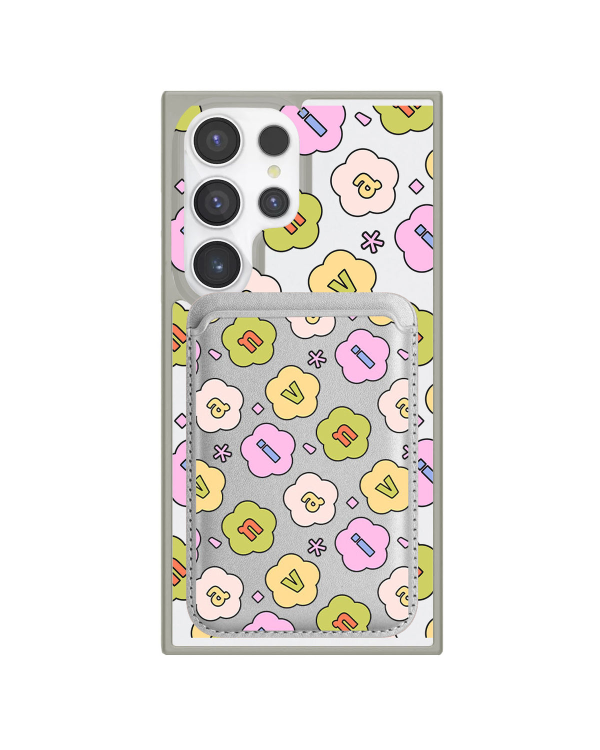 Android Magnetic Wallet Case - Flower Petals Monogram 1.0