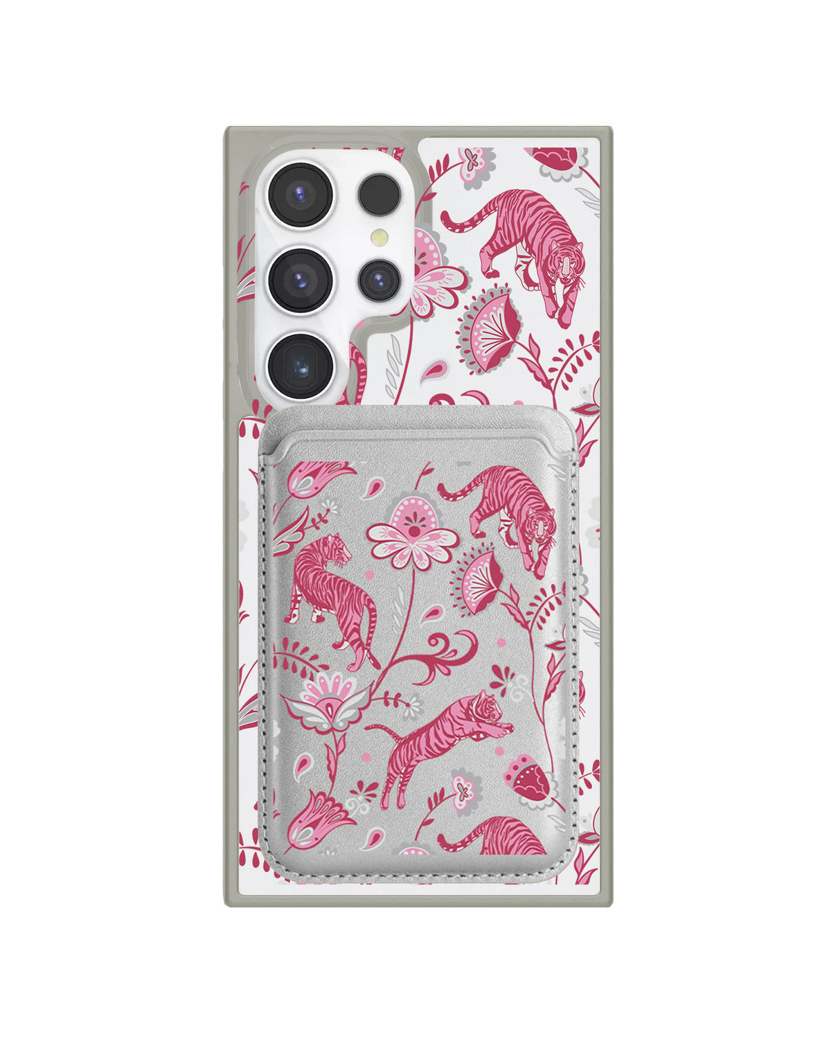 Android Magnetic Wallet Case - Tiger & Floral 7.0