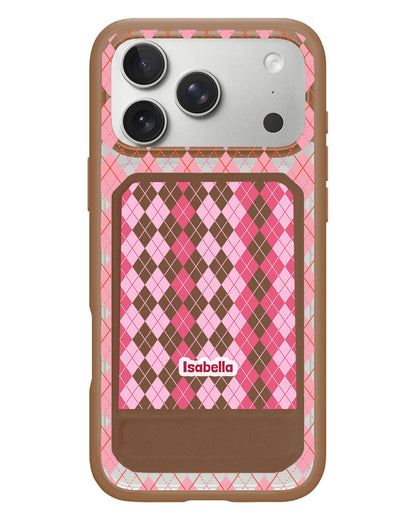 iPhone Magnetic Multifold Wallet - Pink Argyle