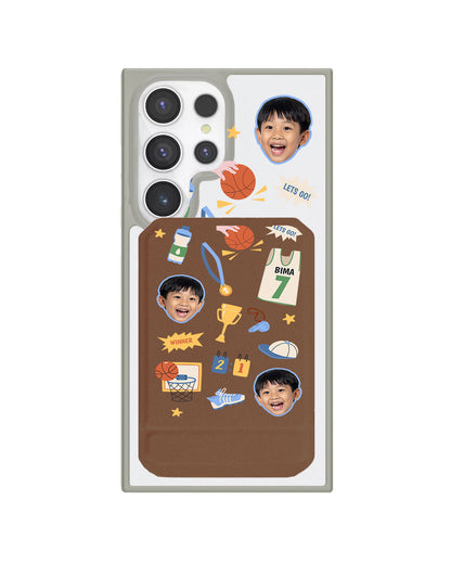 Android Magnetic Multifold Wallet - Face Grid Basketball