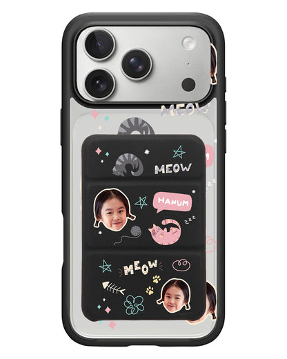 iPhone Magnetic Trifold Wallet Case - Face Grid Kitty
