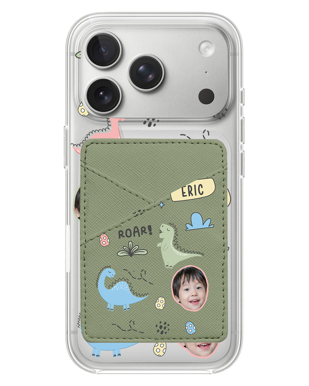 iPhone Phone Wallet Case - Face Grid Dino