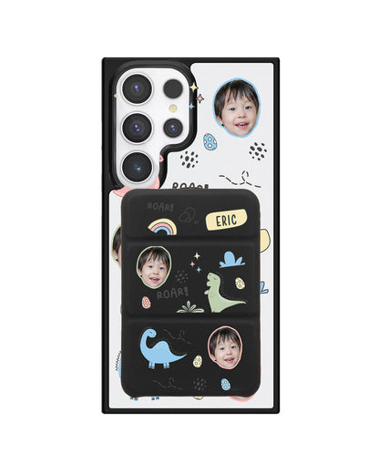 Android Magnetic Trifold Wallet Case - Face Grid Dino