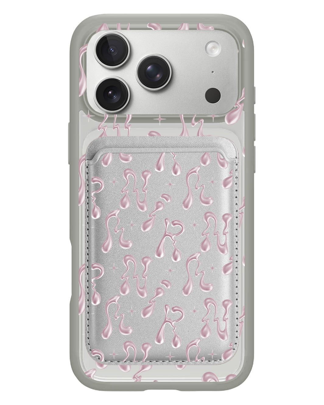 iPhone Magnetic Wallet Case - Pink Chrome Monogram 2.0