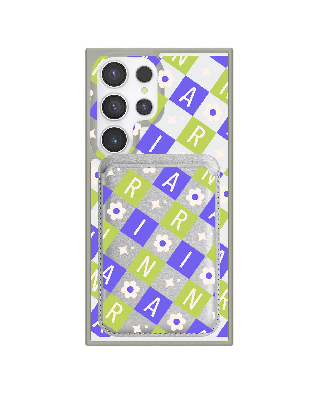 Android Magnetic Wallet Case - Flower Grid Monogram 5.0