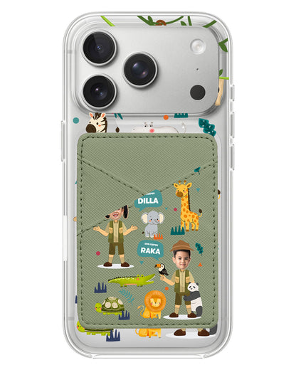 iPhone Phone Wallet Case - Face Grid Dream Zoo Keeper