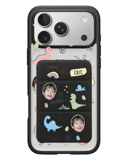 iPhone Magnetic Trifold Wallet Case - Face Grid Dino