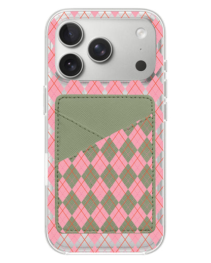 iPhone Phone Wallet Case - Pink Argyle