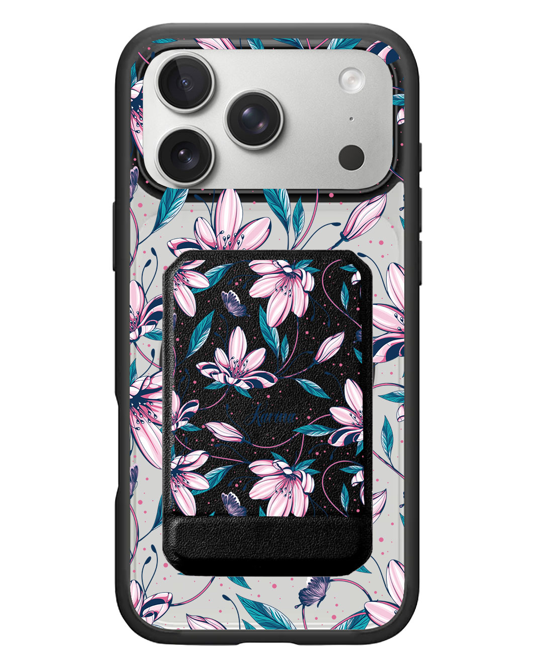 iPhone Magnetic Multifold Wallet - Pink Tulip