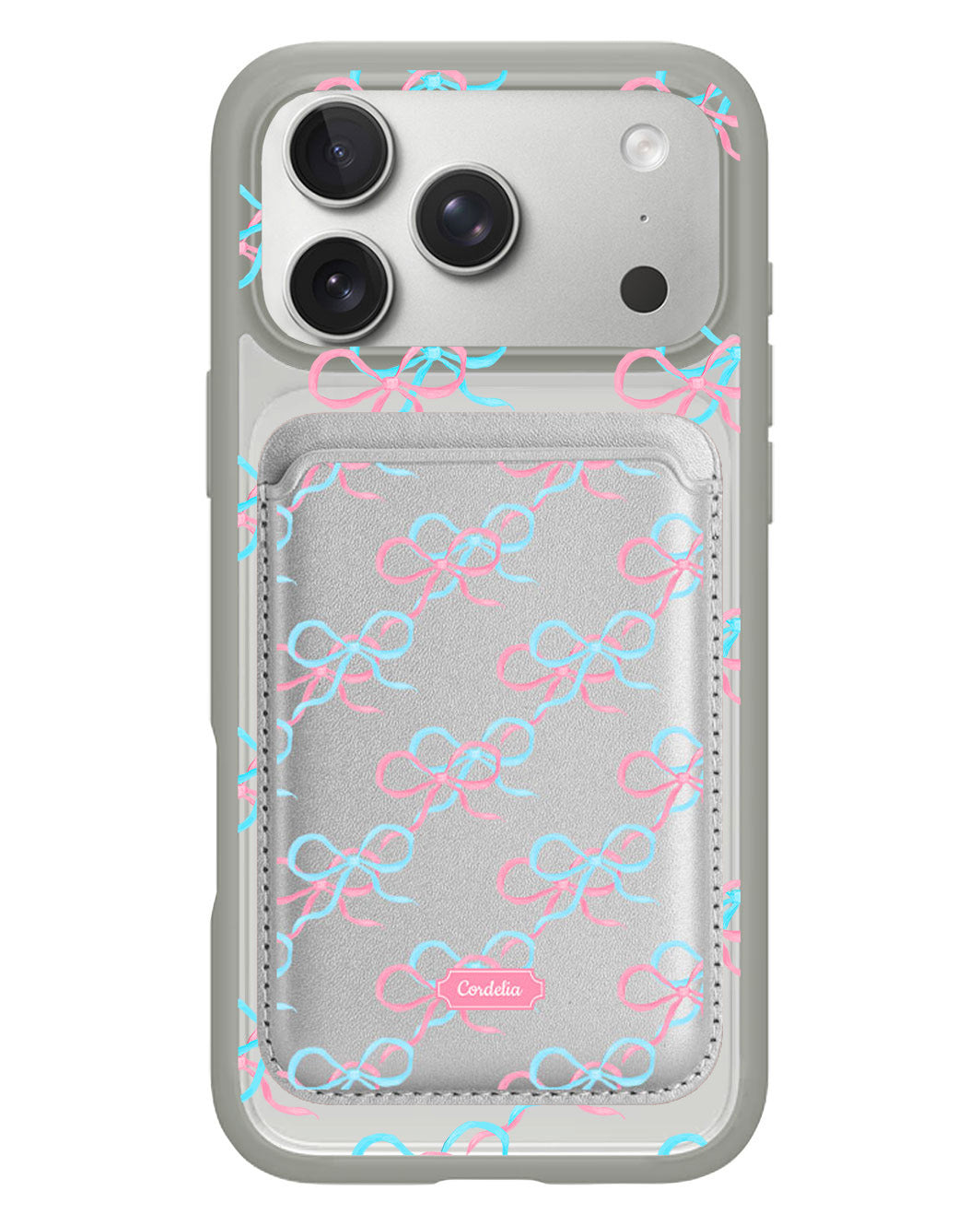 iPhone Magnetic Wallet Case - Coquette Pink & Blue Bow