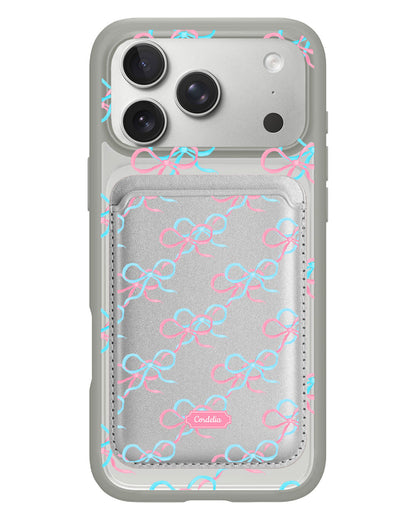 iPhone Magnetic Wallet Case - Coquette Pink & Blue Bow