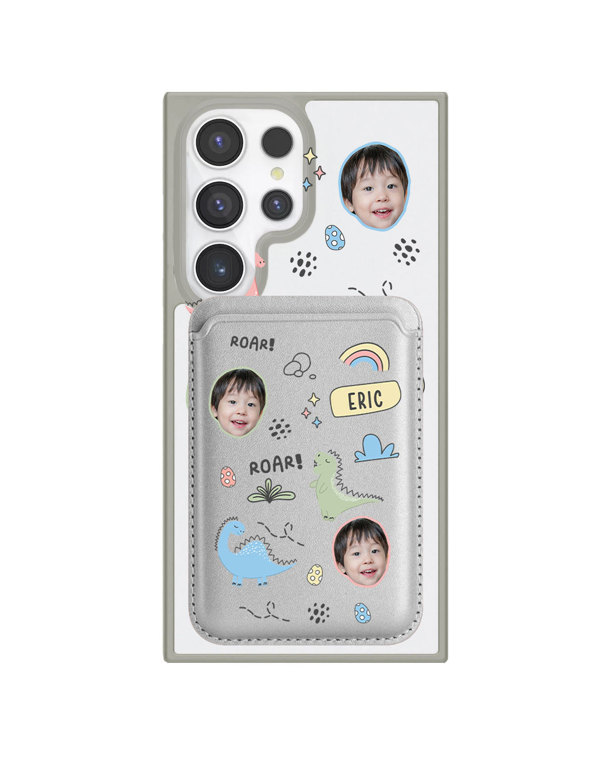 Android Magnetic Wallet Case - Face Grid Dino