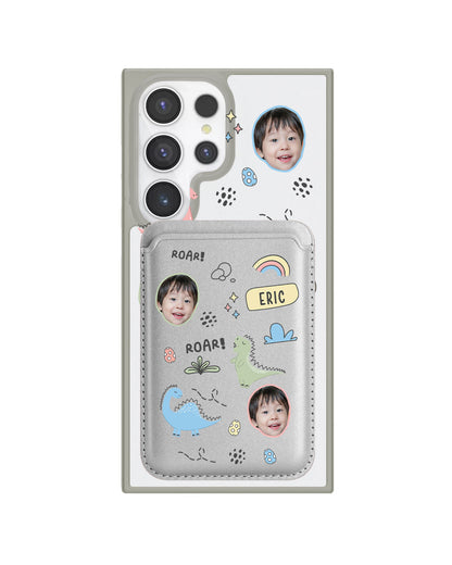 Android Magnetic Wallet Case - Face Grid Dino