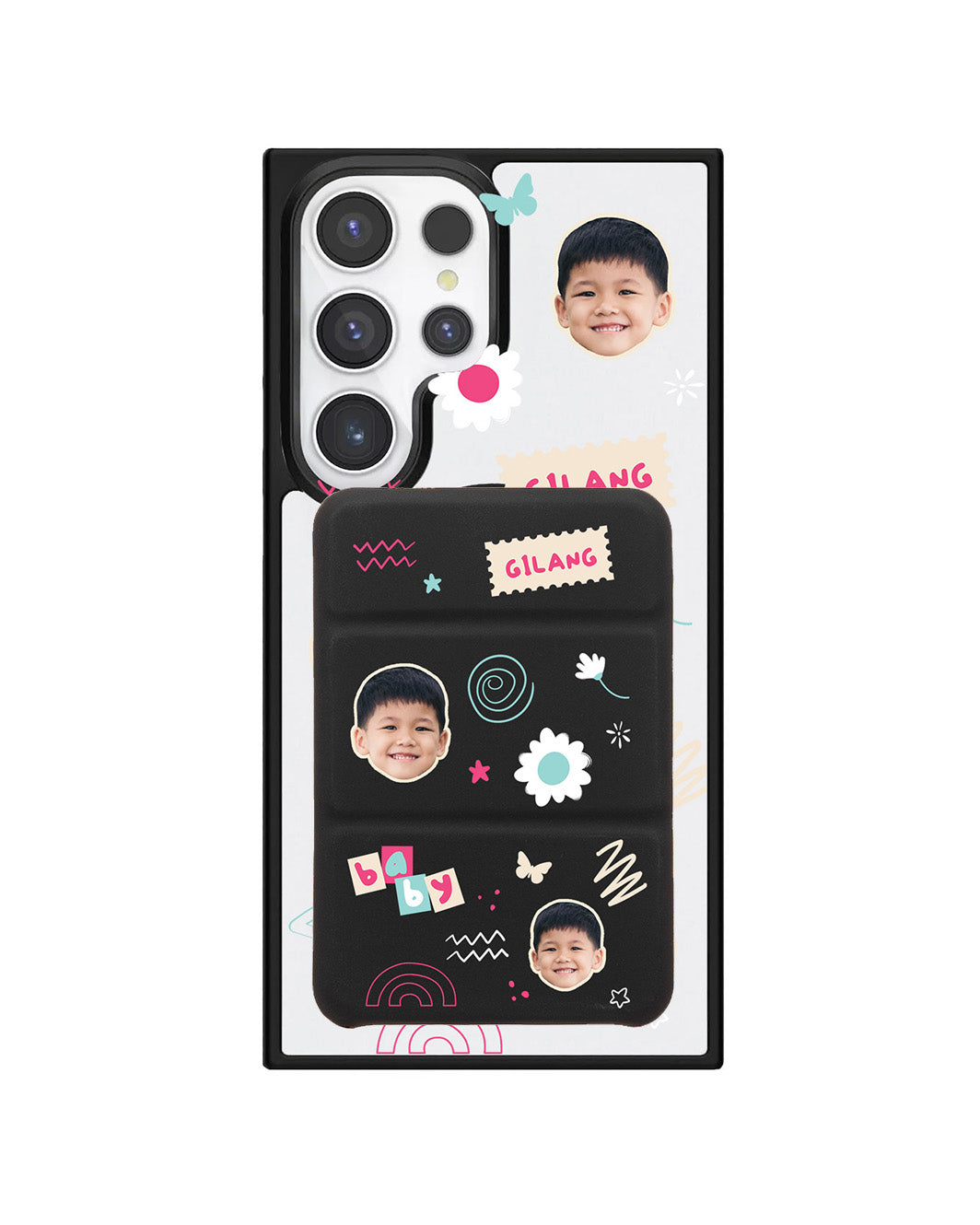 Android Magnetic Trifold Wallet Case - Face Grid Abstract