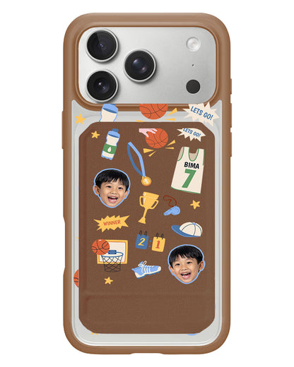 iPhone Magnetic Multifold Wallet - Face Grid Basketball