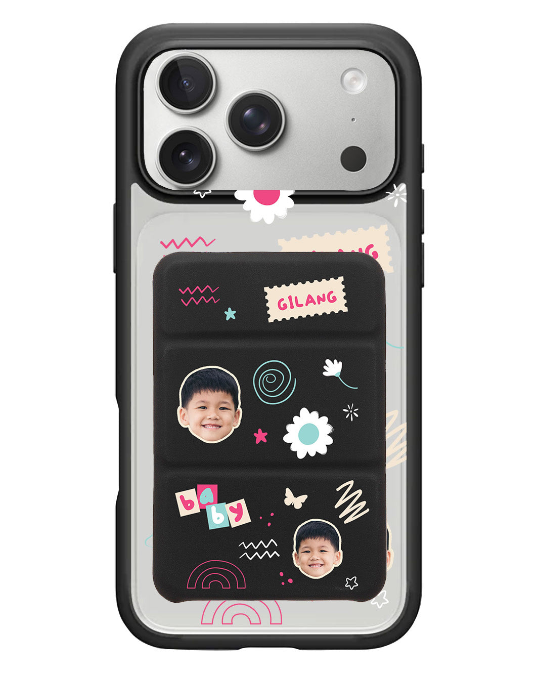 iPhone Magnetic Trifold Wallet Case - Face Grid Abstract