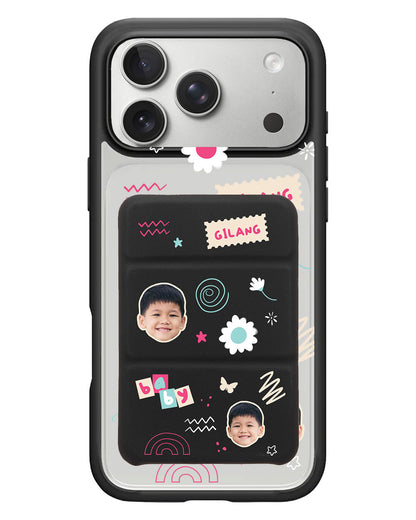iPhone Magnetic Trifold Wallet Case - Face Grid Abstract