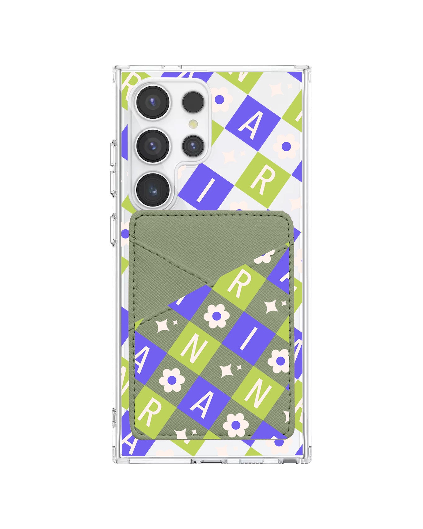 Android Phone Wallet Case - Flower Grid Monogram 5.0