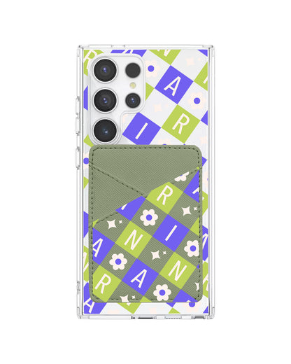 Android Phone Wallet Case - Flower Grid Monogram 5.0