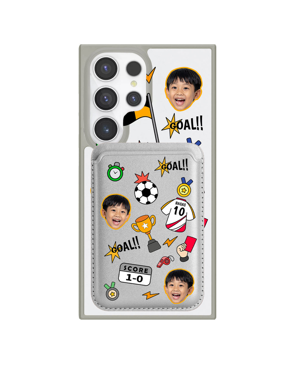 Android Magnetic Wallet Case - Face Grid Soccer