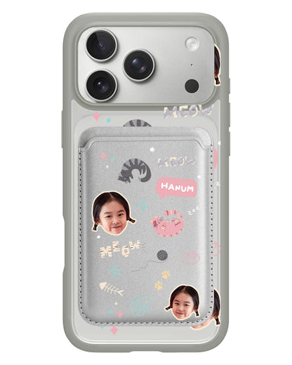 iPhone Magnetic Wallet Case - Face Grid Kitty