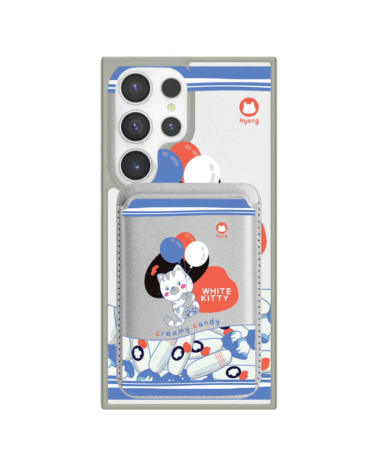 Android Magnetic Wallet Case - White Kitty
