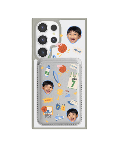 Android Magnetic Wallet Case - Face Grid Basketball